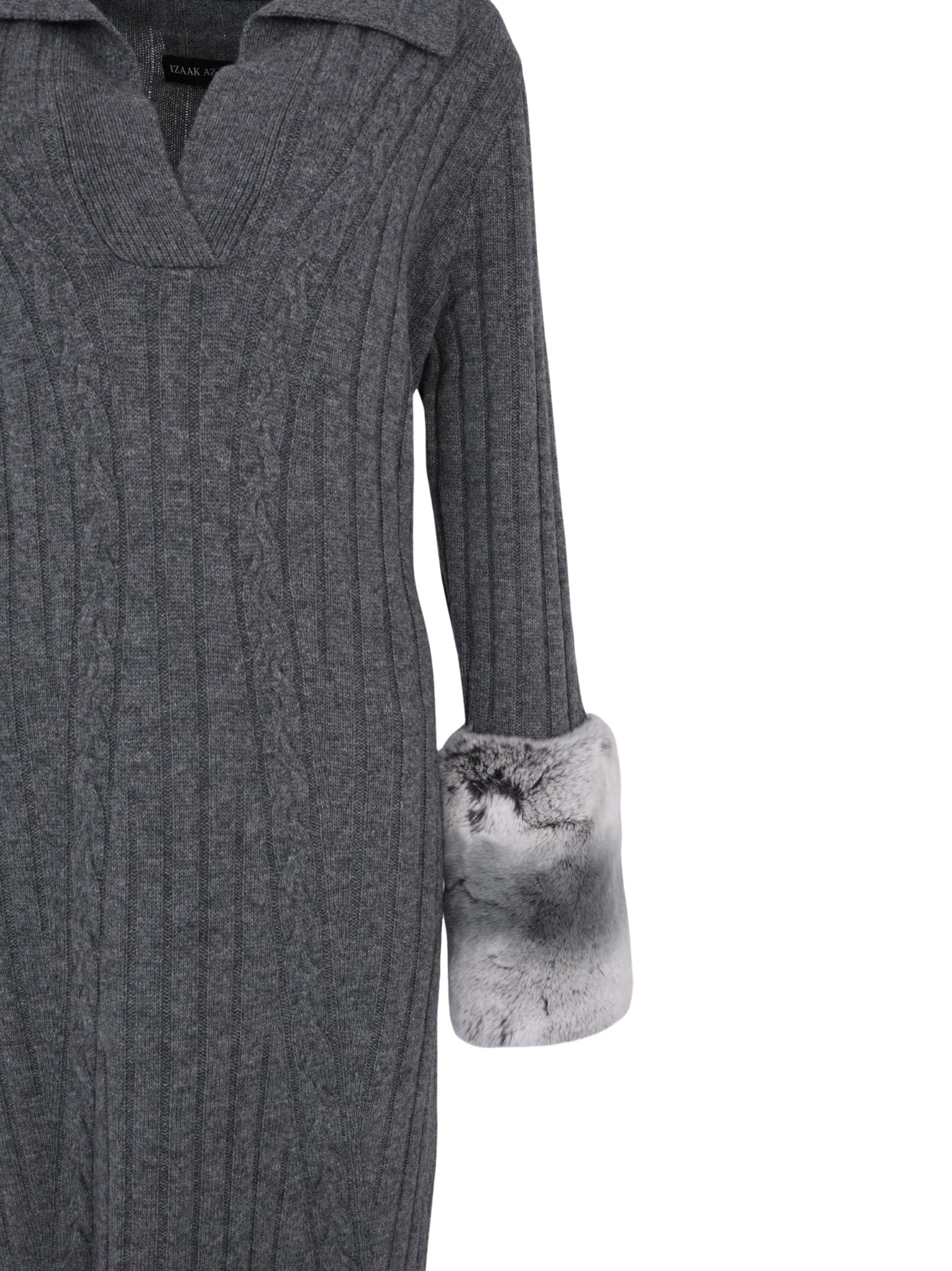 The long cable knit dress with cuffs in storm