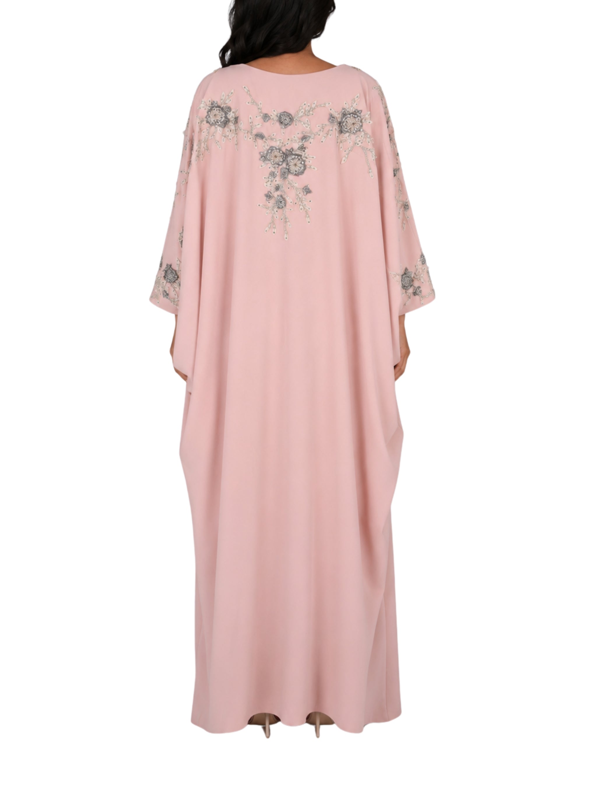 Hand embroiderd flowers -long sleeve dress-kaftan cut dress
