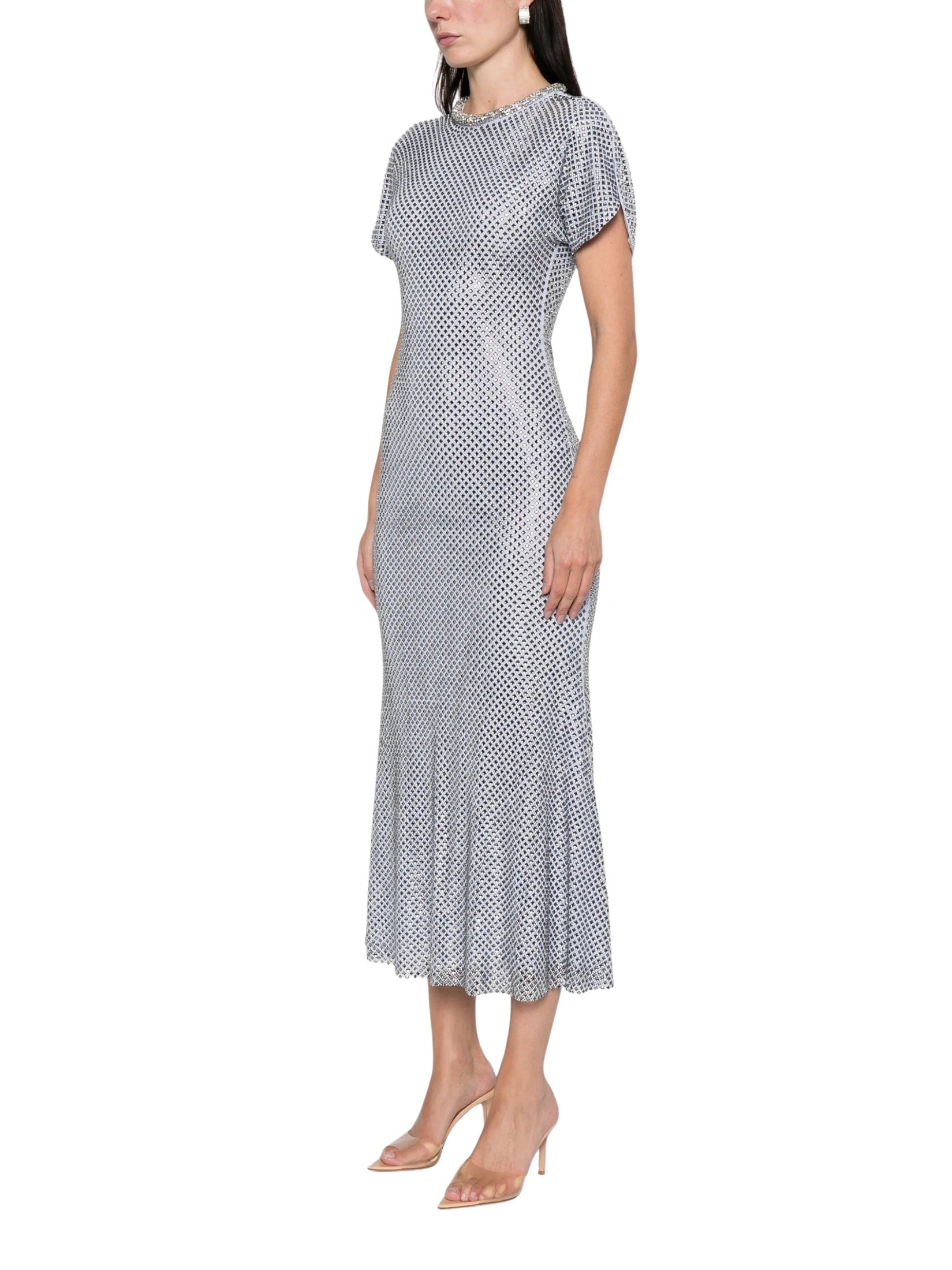 Blue rhinestone mesh midi dress