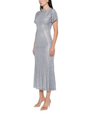 BLUE RHINESTONE MESH MIDI DRESS