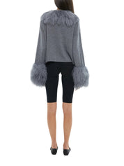 THE CABLE KNIT JACKET WITH SHEARLING COLLAR & CUFFS IN STORM