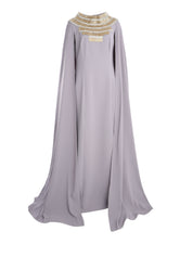 CREPE DRESS WITH EMBROIDERED NECKLINE