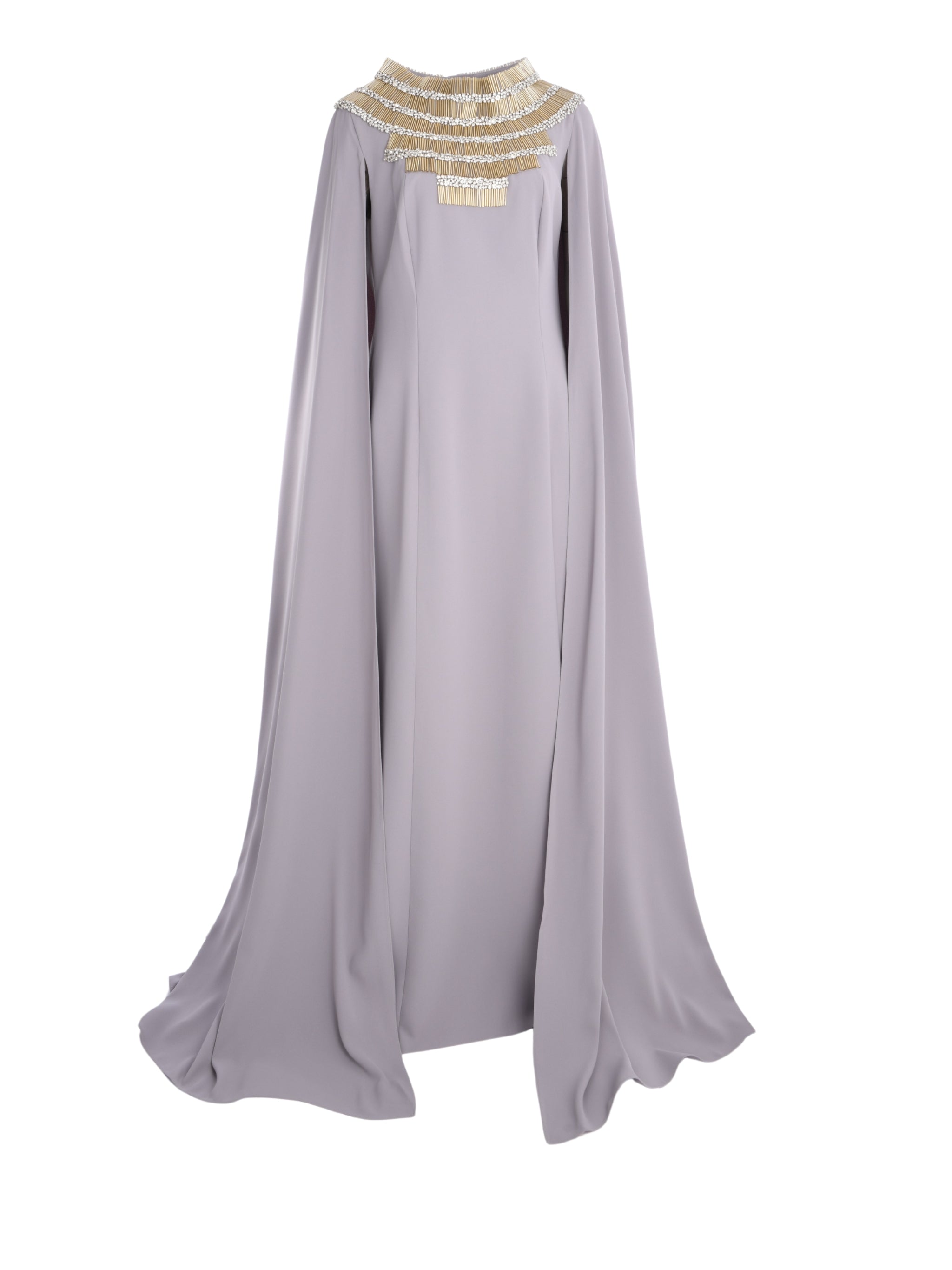 CREPE DRESS WITH EMBROIDERED NECKLINE