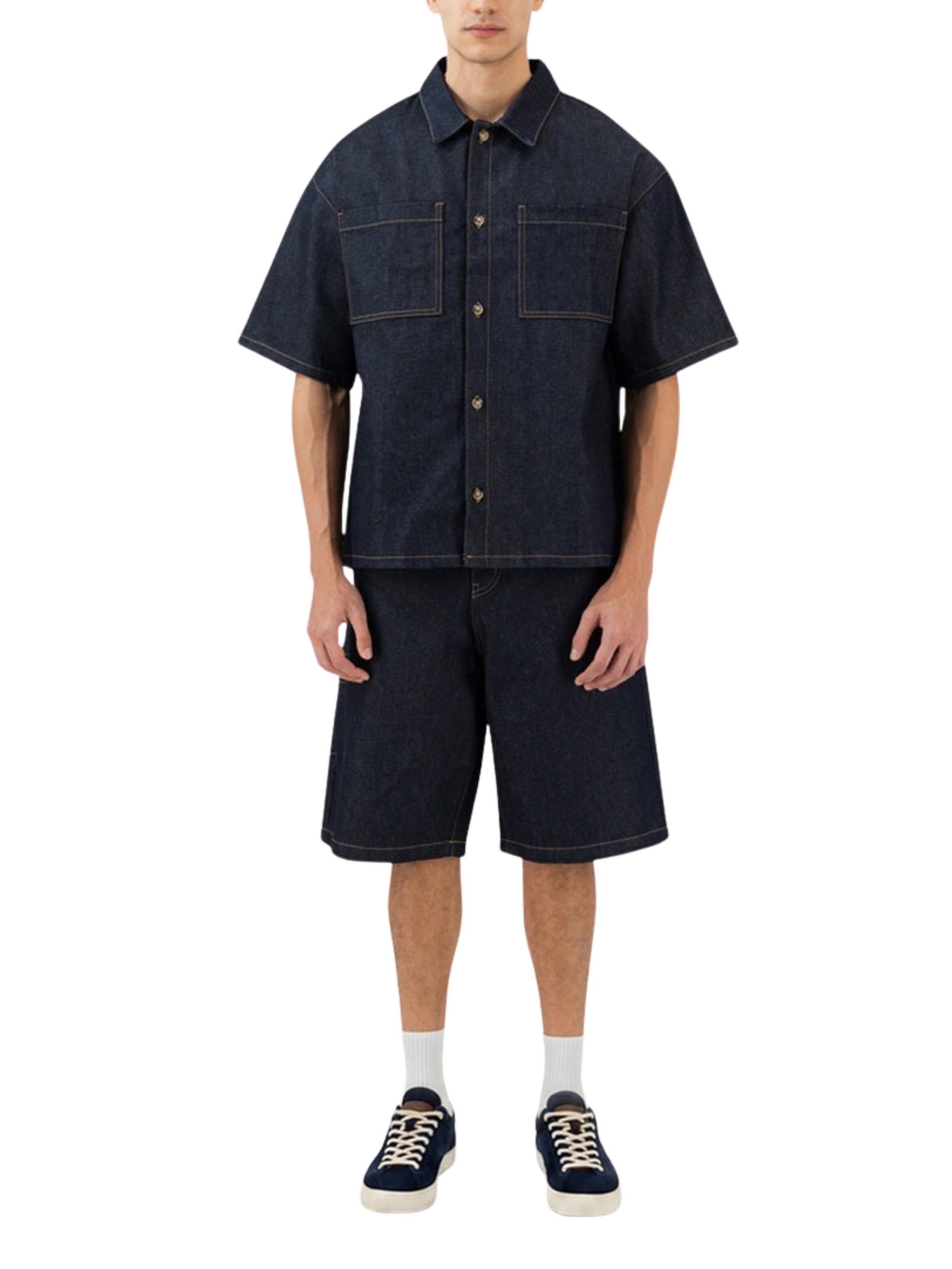 The stitched denim shorts