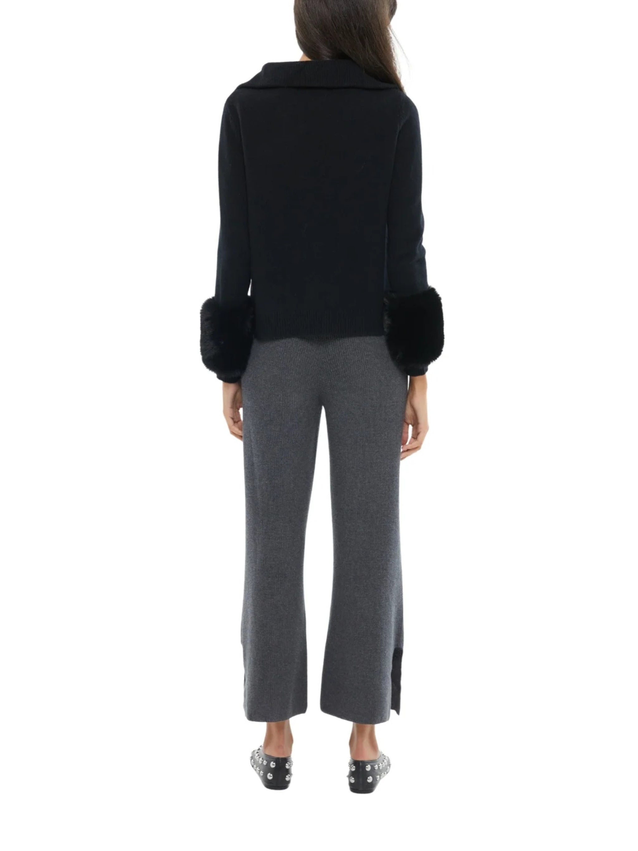 THE ZIP UP FAUX CUFF SWEATER IN BLACK