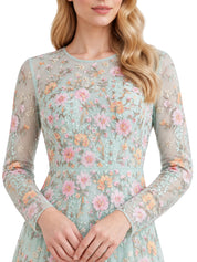 Garden rose long sleeve ankle gown