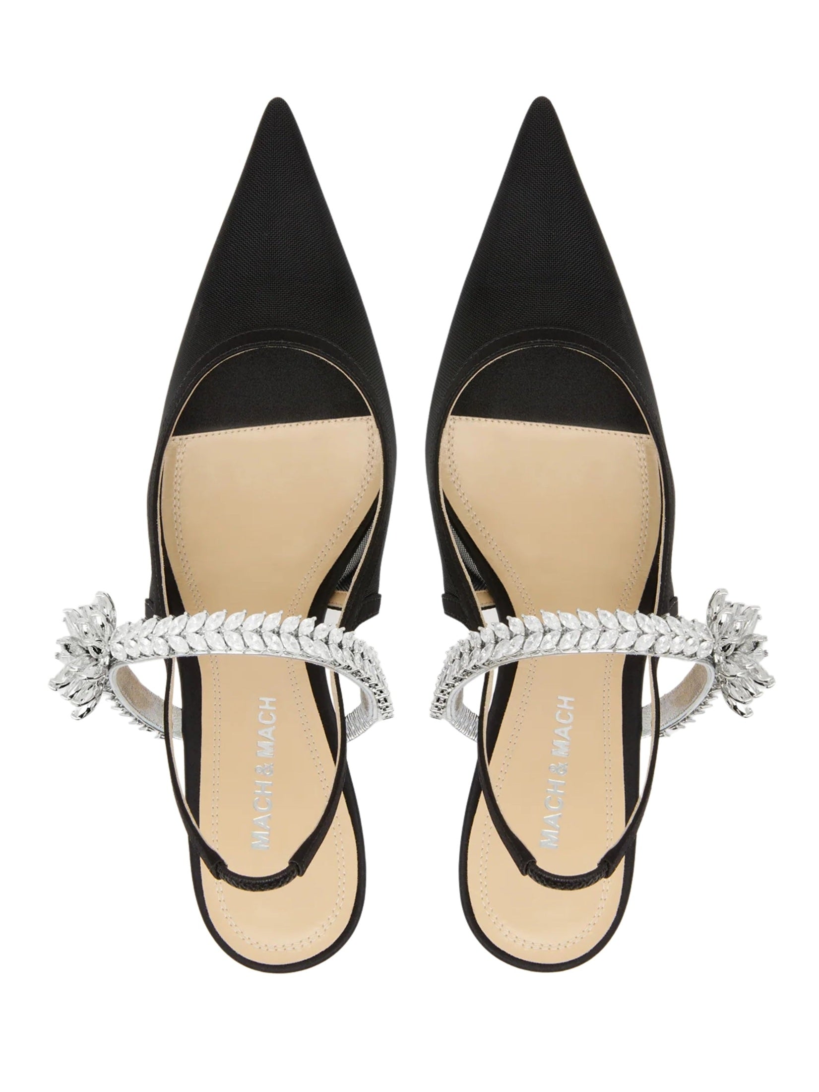 Lotus flower black mesh slingback (85mm)