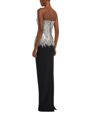 Column gown with striking corset-style bustier
