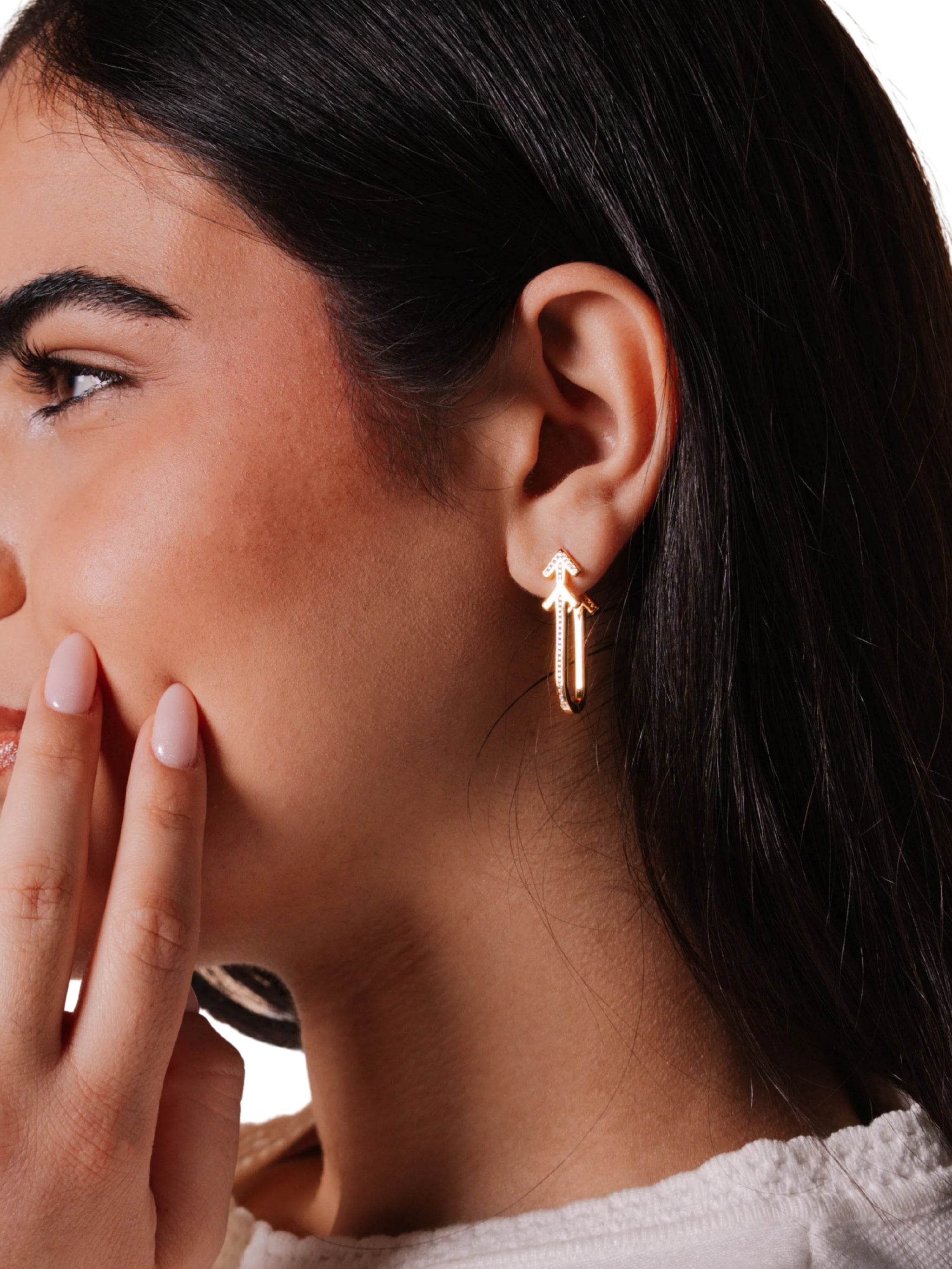 Arrow earrings in asha earrings in in sterling silver & 18k gold vermeil and white cz