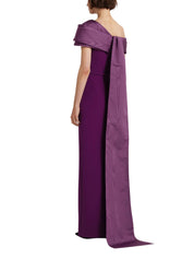 Asymmetric gown with contrast bust detail and sash
