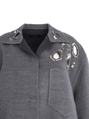 WOOL DOUBLE SHIRT JACKET WITH A JOUR EMBROIDERY