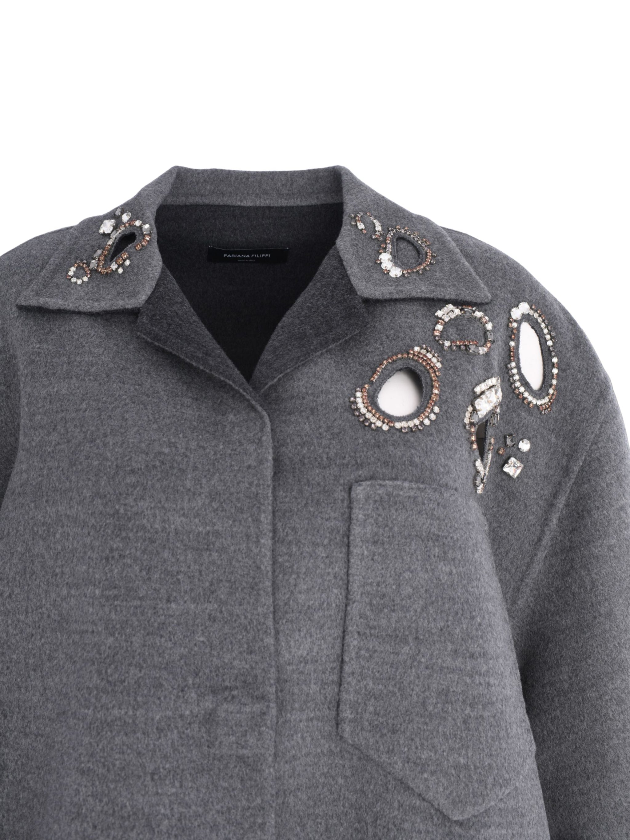 WOOL DOUBLE SHIRT JACKET WITH A JOUR EMBROIDERY