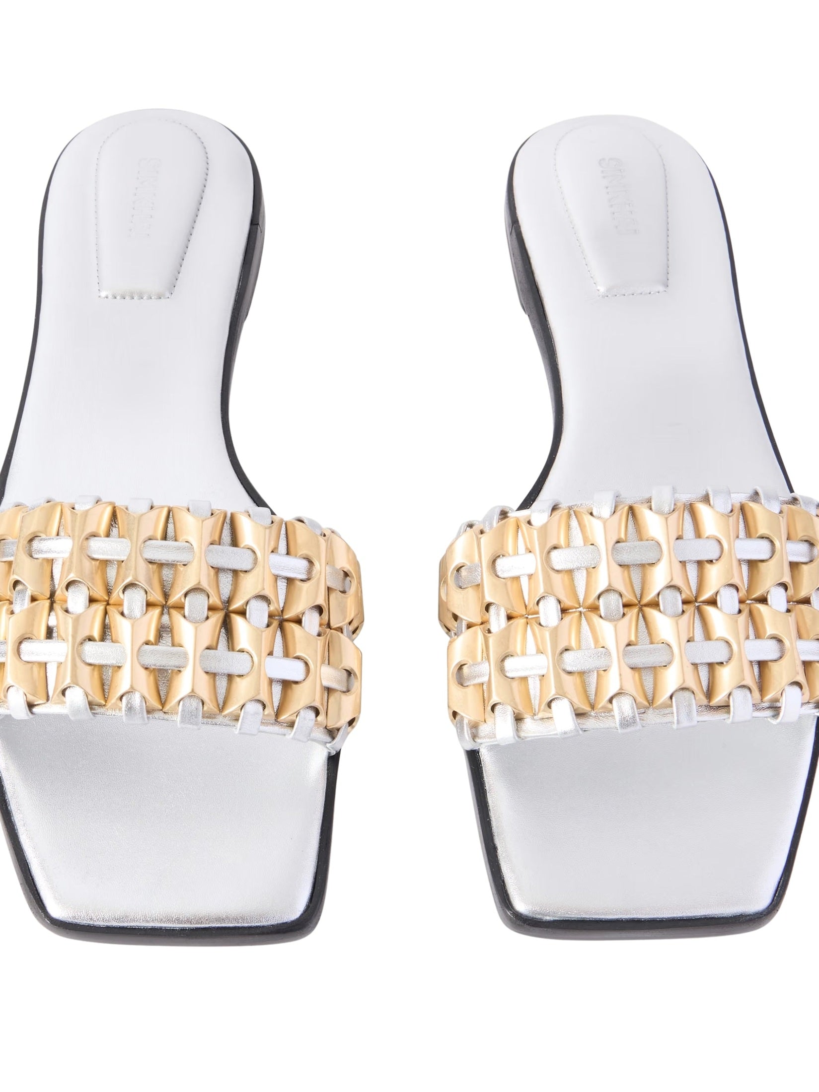 Faye beaded metallic leather flat slide