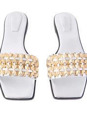 Faye beaded metallic leather flat slide