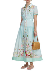 Mint floral organza midi dress