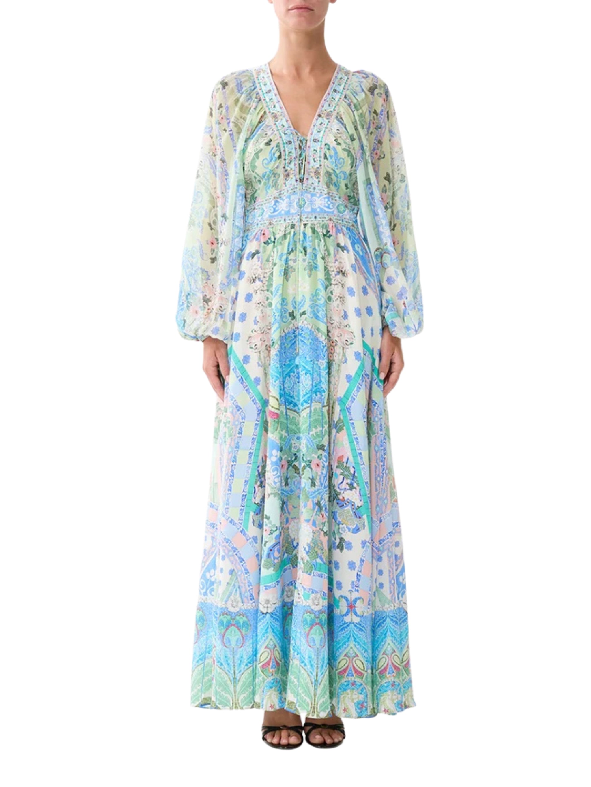Lace up front long dress