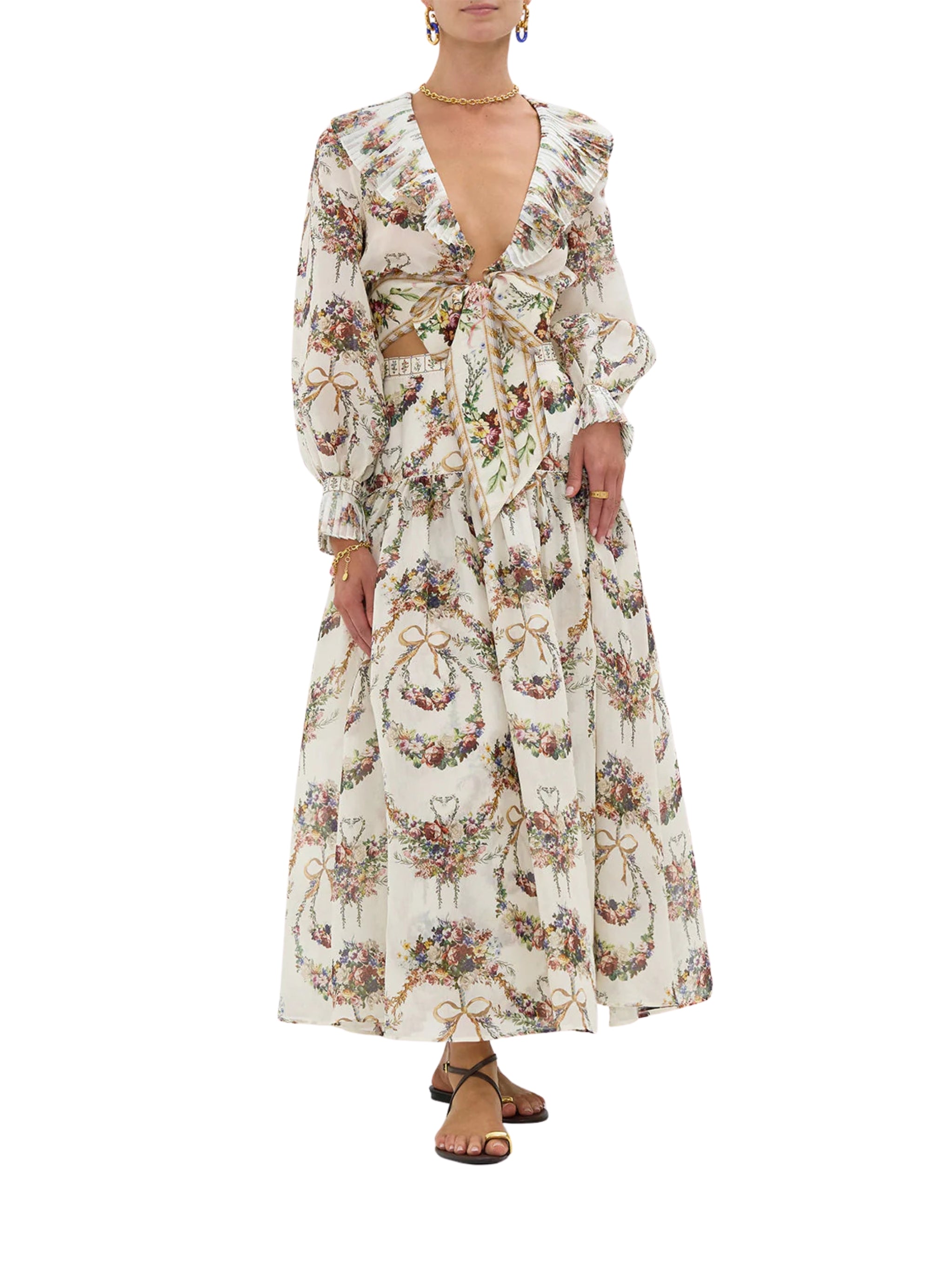 FITTED WAIST GATHERED SKIRT WITH LINING