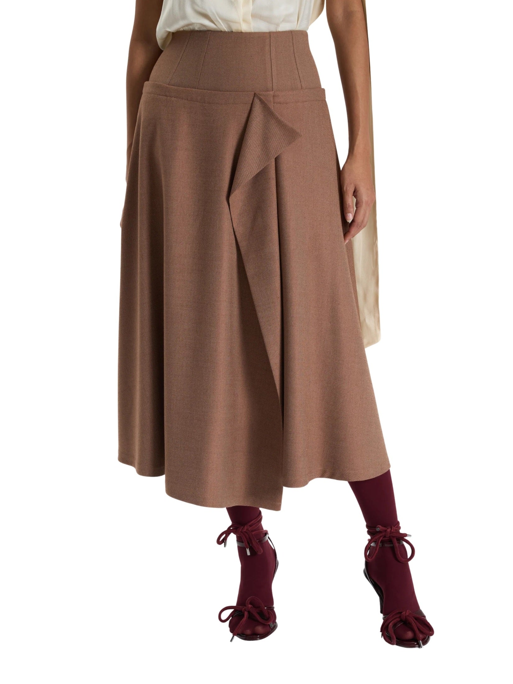 Caramel draped midi skirt