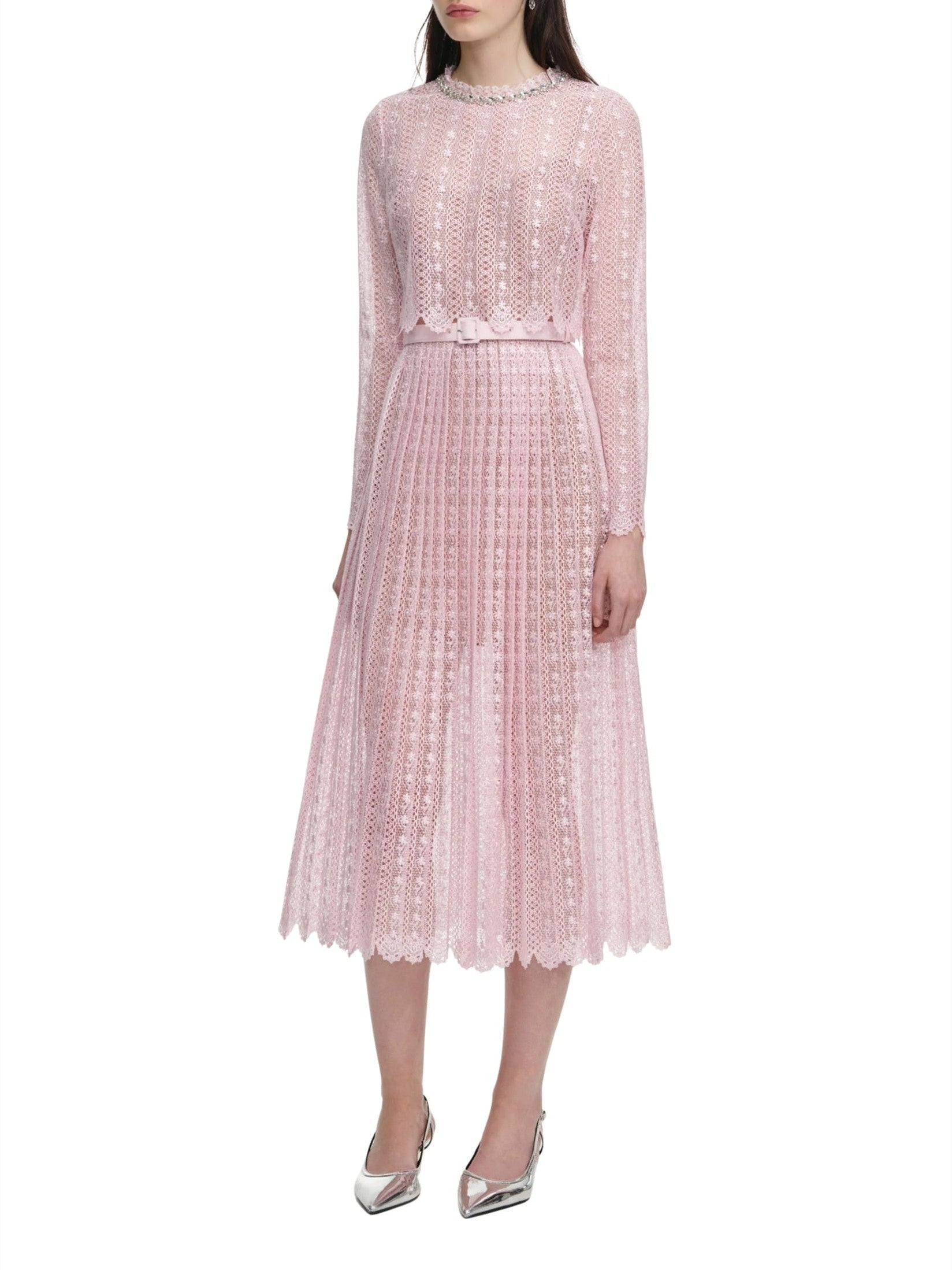 Pink organza lace midi dress