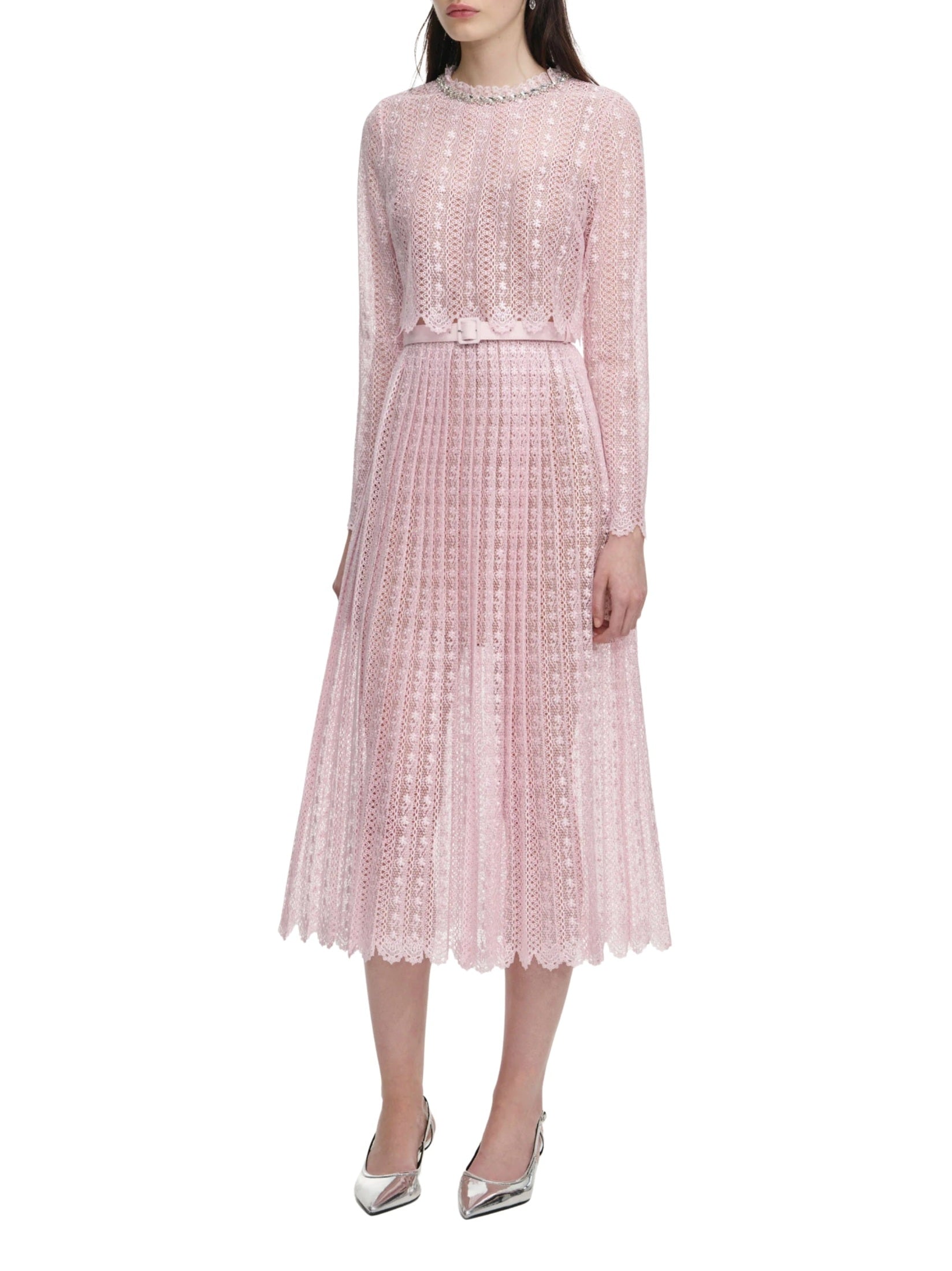 Pink organza lace midi dress