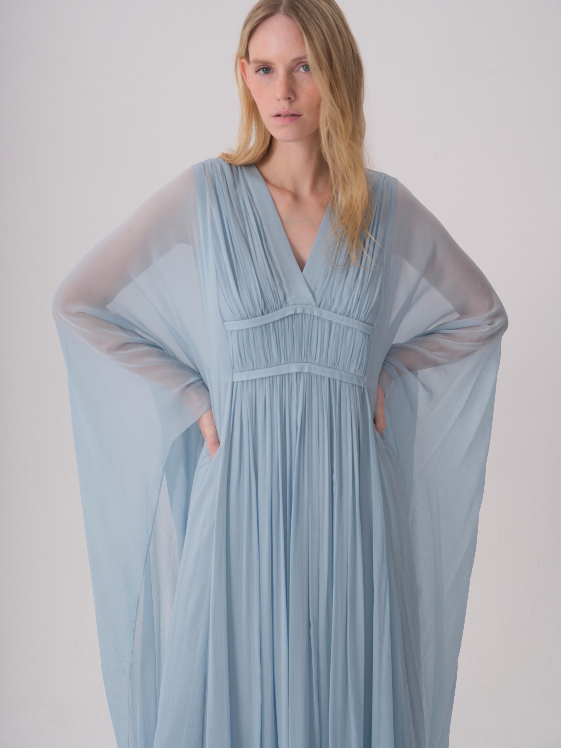 Drape Detailed Flowy Chiffon Dress