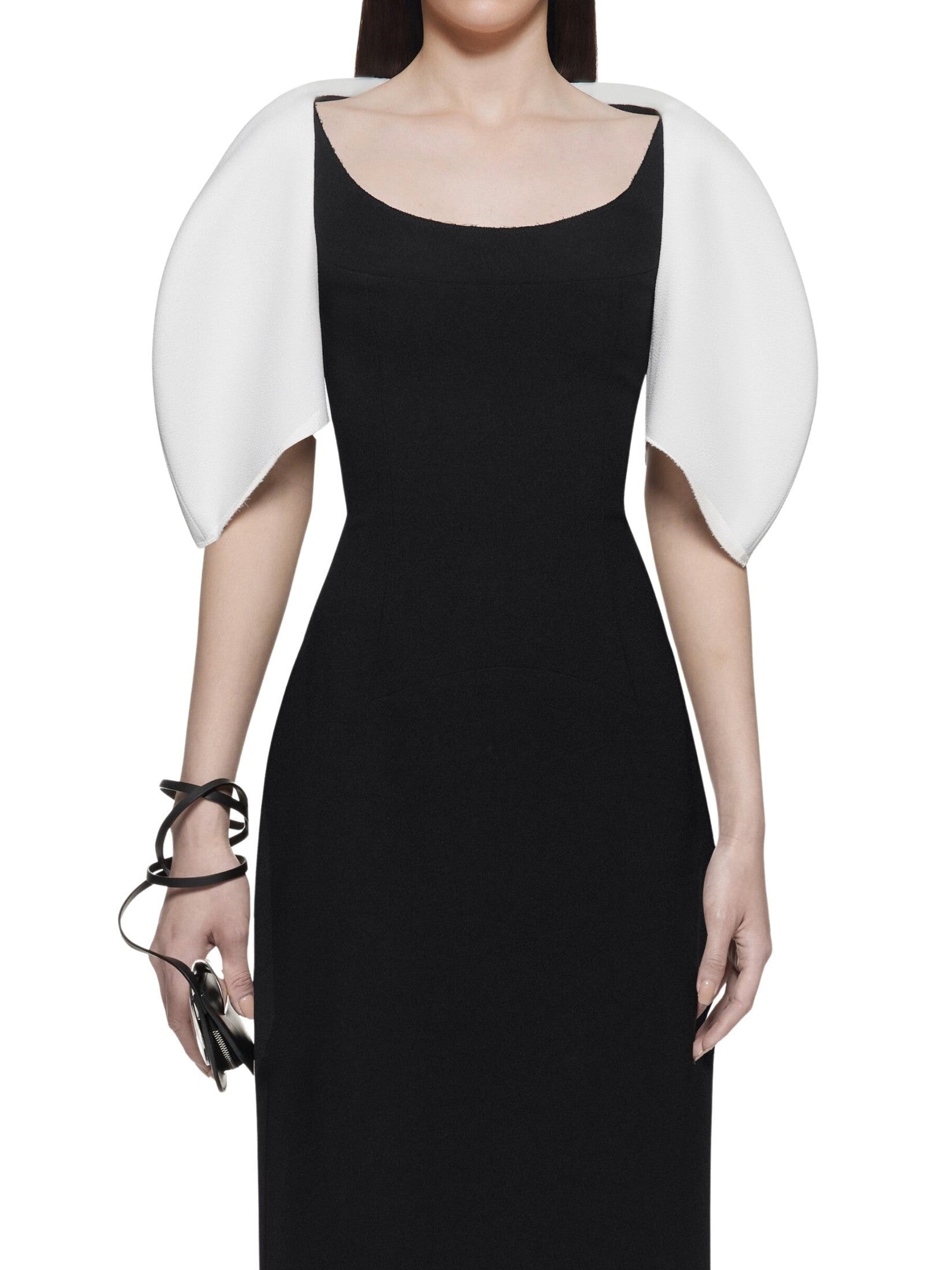 Midi dress with puff sleeves and padded yoke