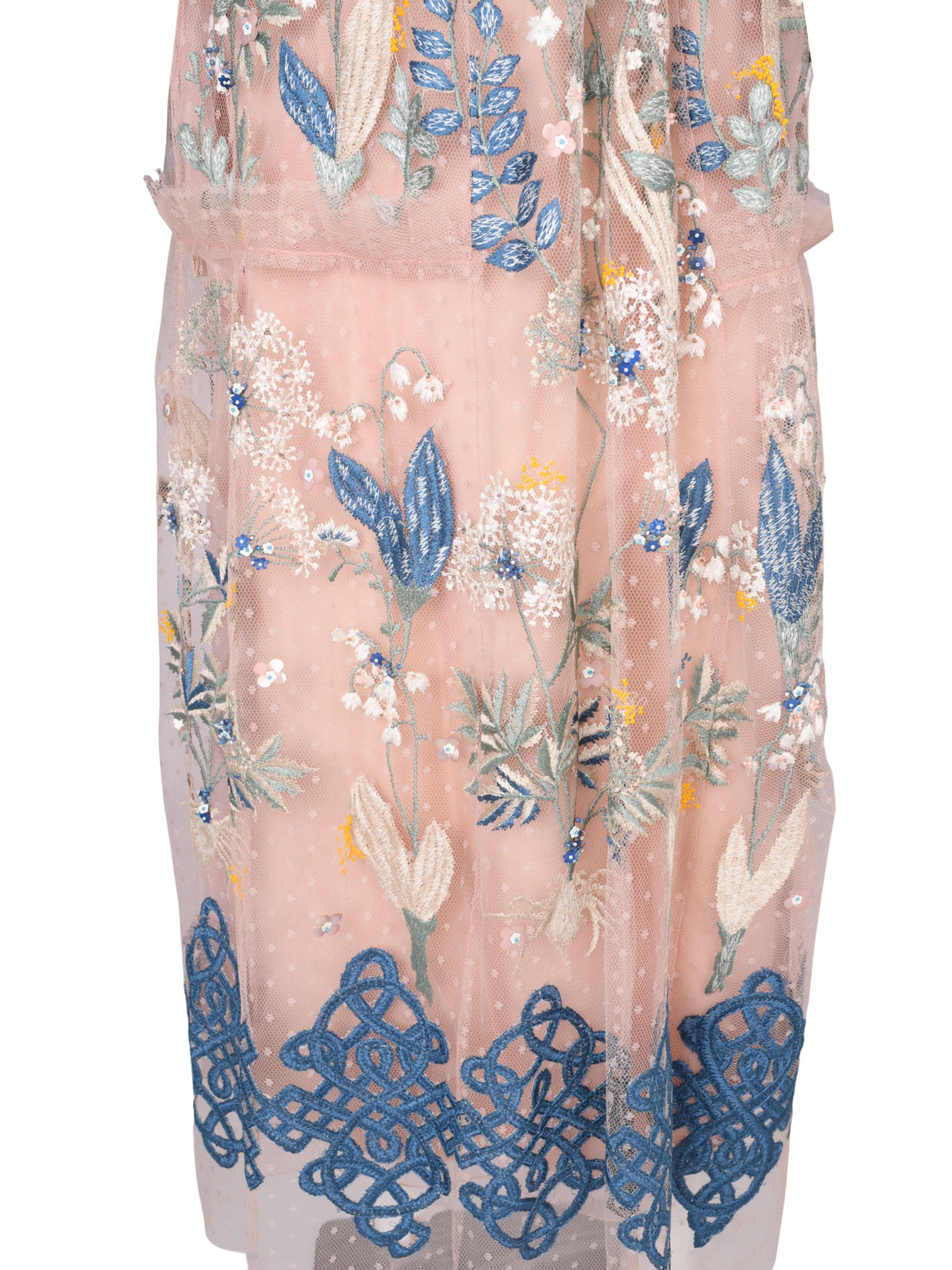 Araina embroidered tulle drop-waist mid length dress