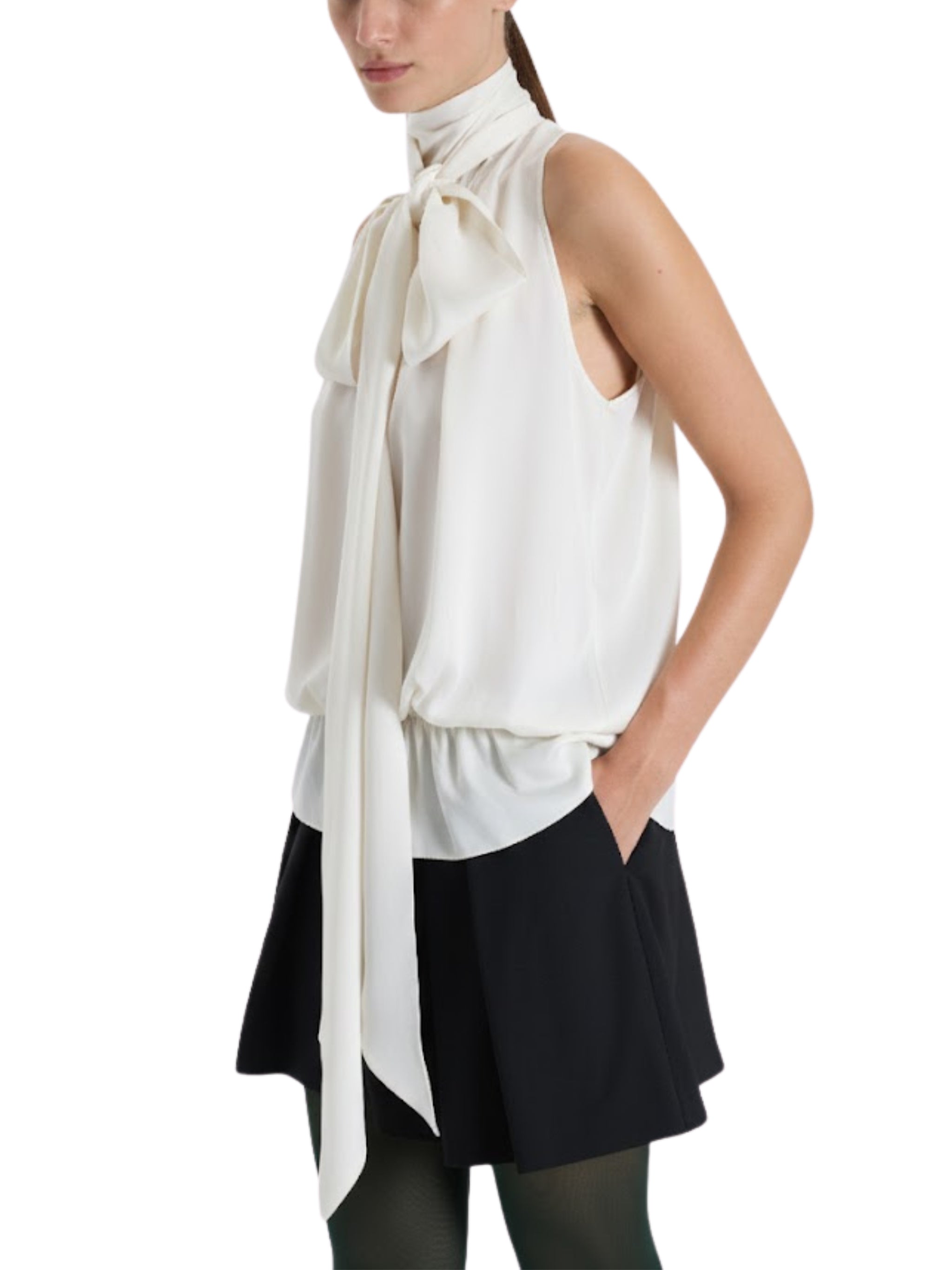 SLEEVELESS BLOUSE WITH SCARF TIE