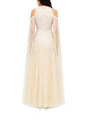 Moonlight sequin cape sleeve ankle gown