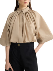 Recycled Faille Voluminous Short-Sleeved Blouse