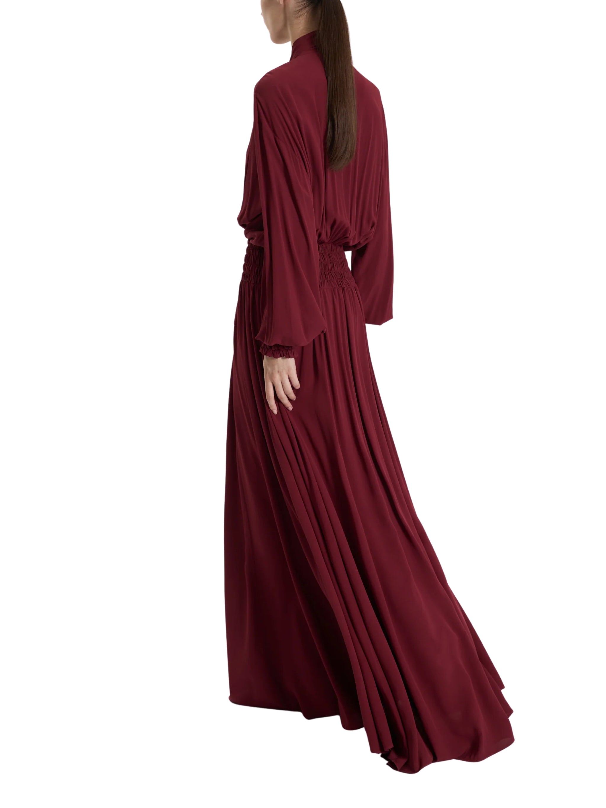 BURGUNDY SCARF-TIED DRESS