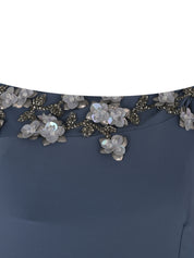 Blue Hand-Embroidered Asymmetric Cape Modest Dress