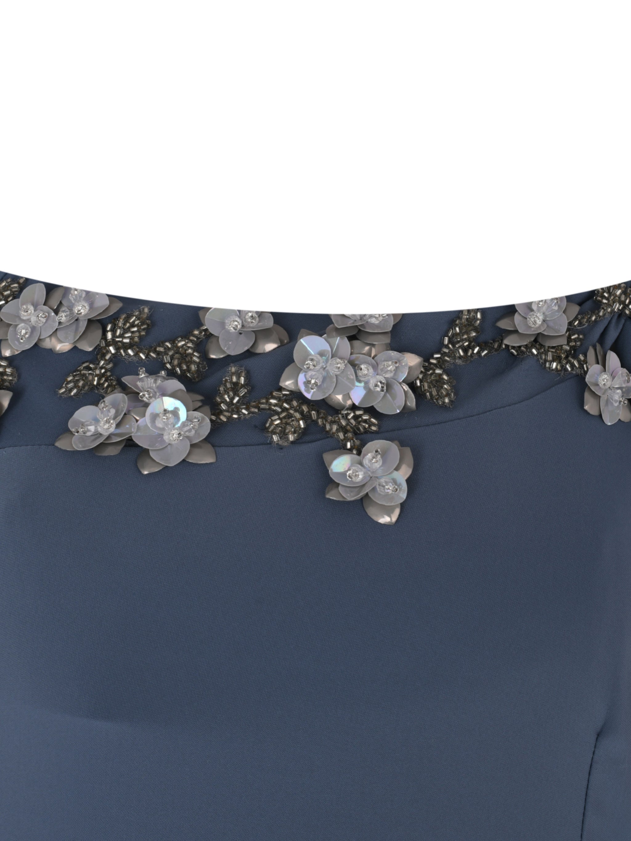 Blue Hand-Embroidered Asymmetric Cape Modest Dress