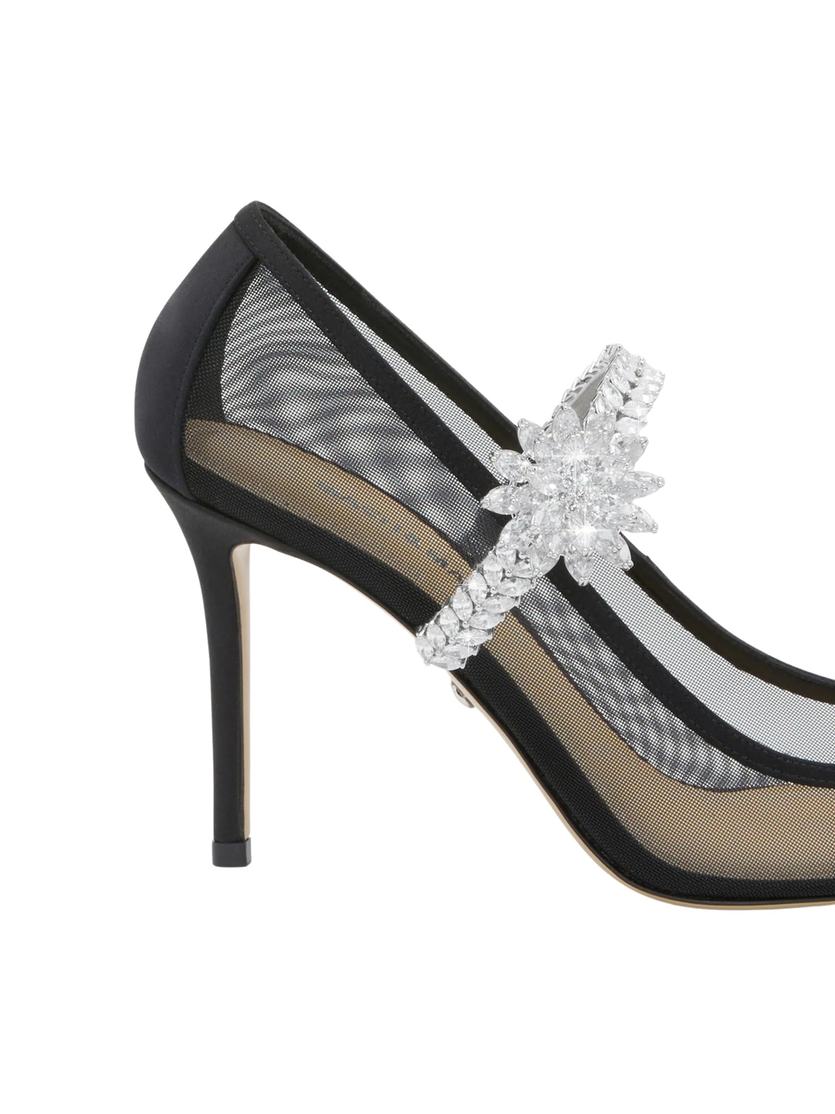 Lotus flower jewelled black mesh pumps (95mm)