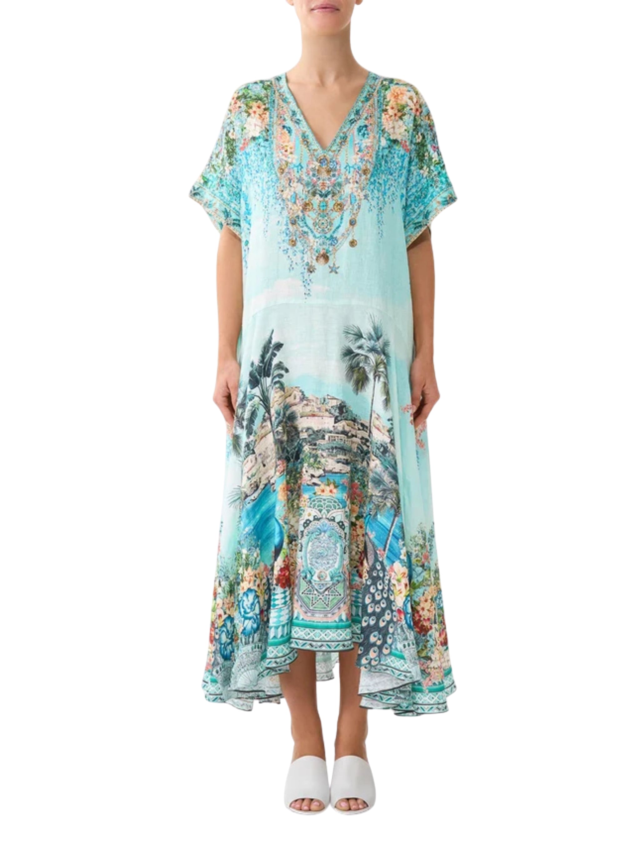 V neck kaftan with drop waist