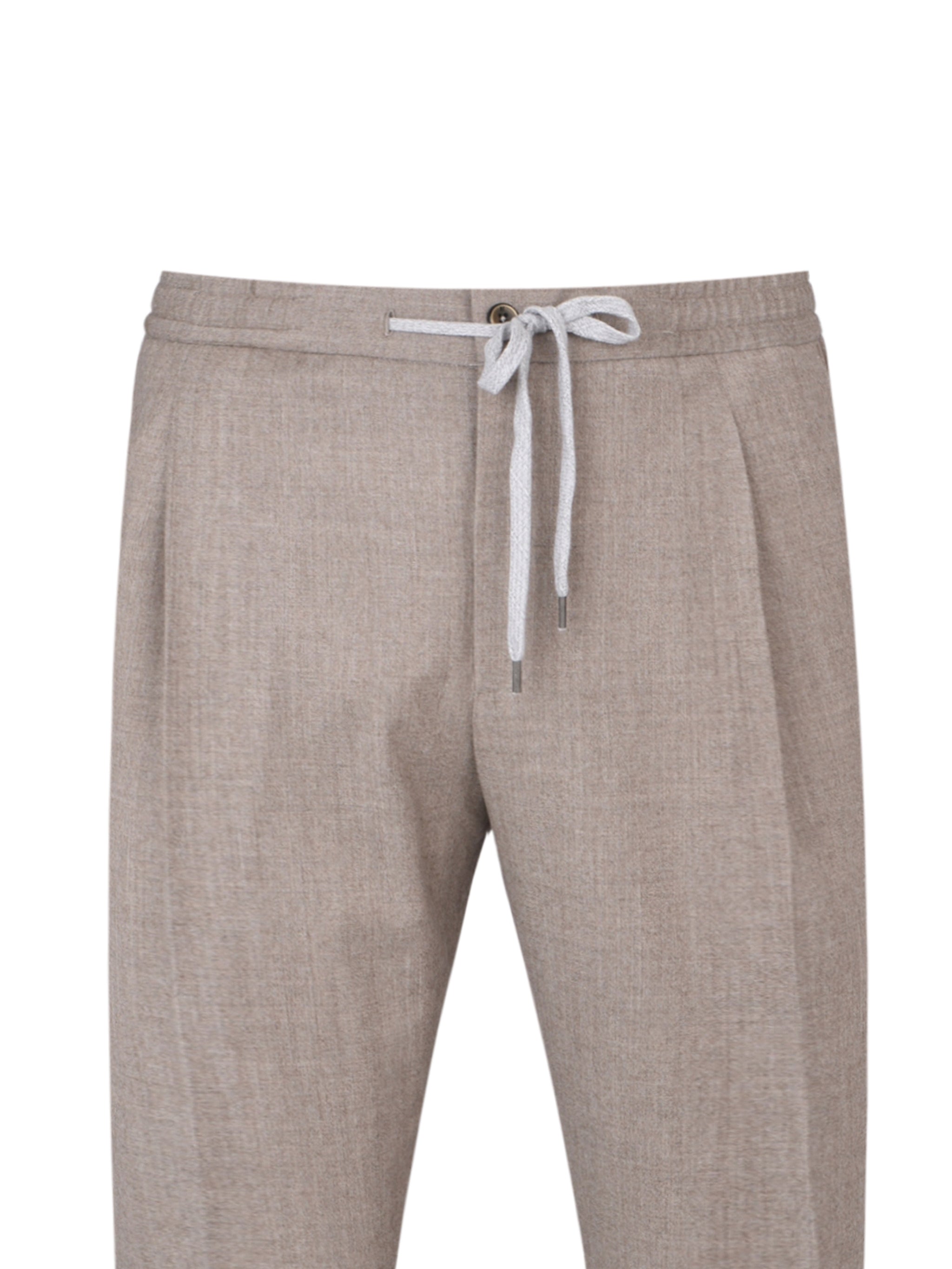 Pantalone soft 1 pleats diagonal pkts zipped back pkts leather det elastic w.band ext drawstr finis b.