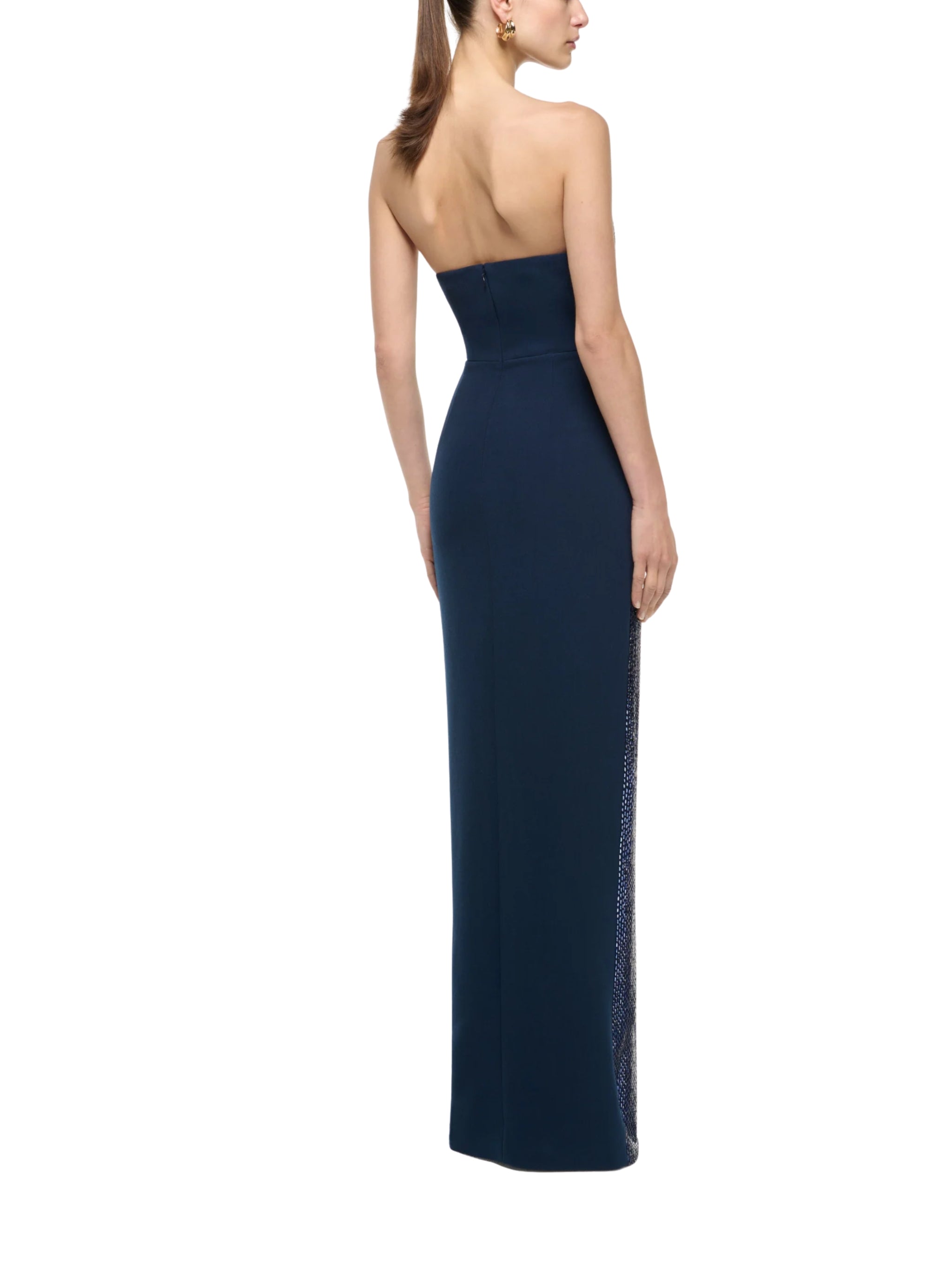 STRAPLESS ALL OVER DIAMANTE GOWN NAVY