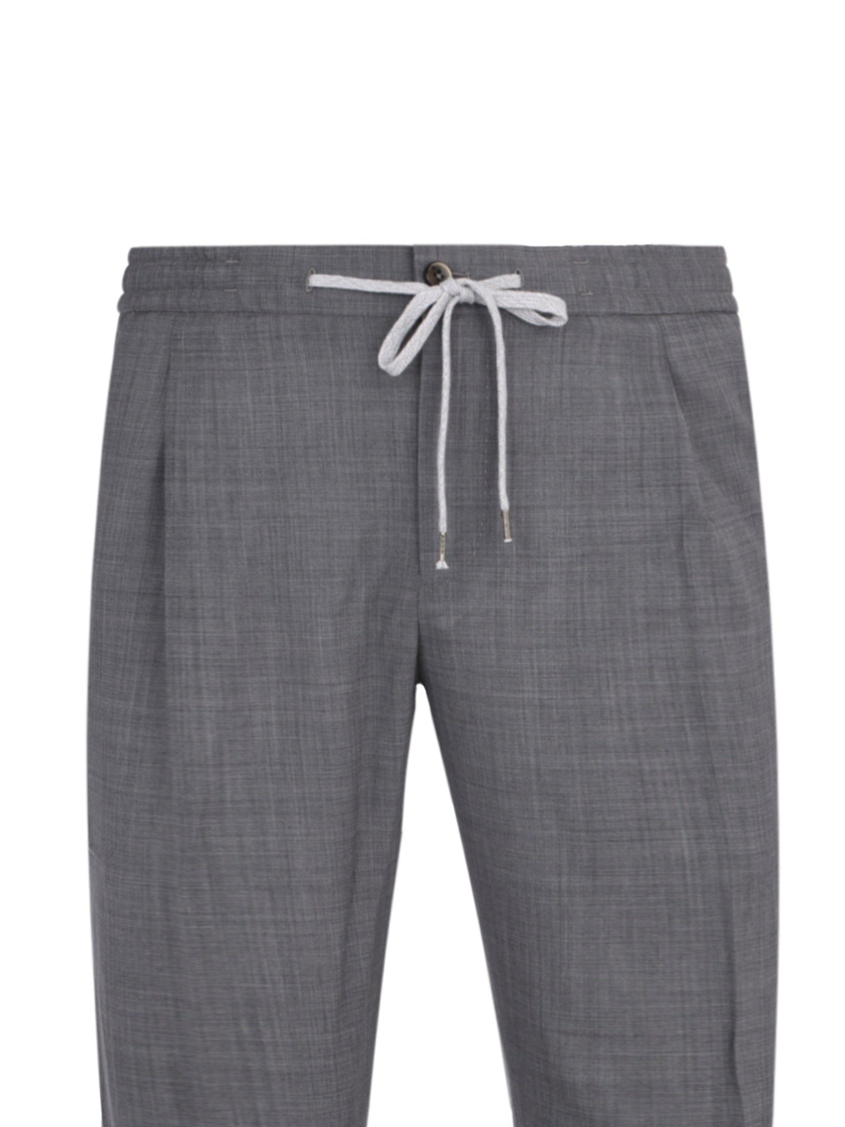 Pantalone soft 1 pleats diagonal pkts zipped back pkts leather det elastic w.band external drawstring