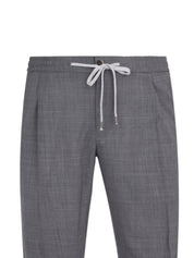 Pantalone soft 1 pleats diagonal pkts zipped back pkts leather det elastic w.band external drawstring