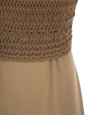 Tech wool sleeveless dress with crochet front