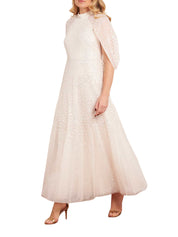 Scallop sequin cape ankle gown