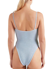 Mia beaded swim - m metallic crinkle metallic ice blue