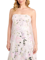 Wisteria sequin strapless cape gown