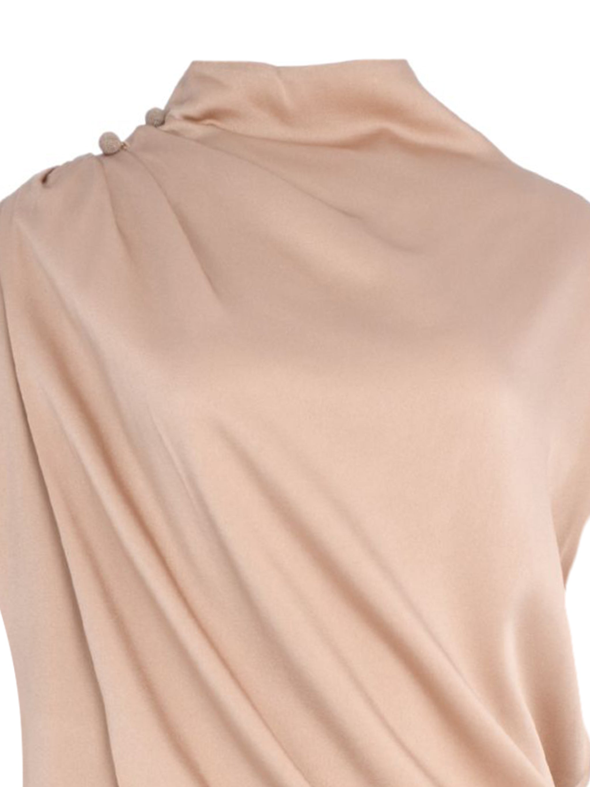 ENVER SATIN DRAPED DRESS WITH PIERCING DETAIL ON SHOULDER