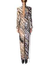 CHAIN PRINTED LONG SLEEVE MAXI DRESS