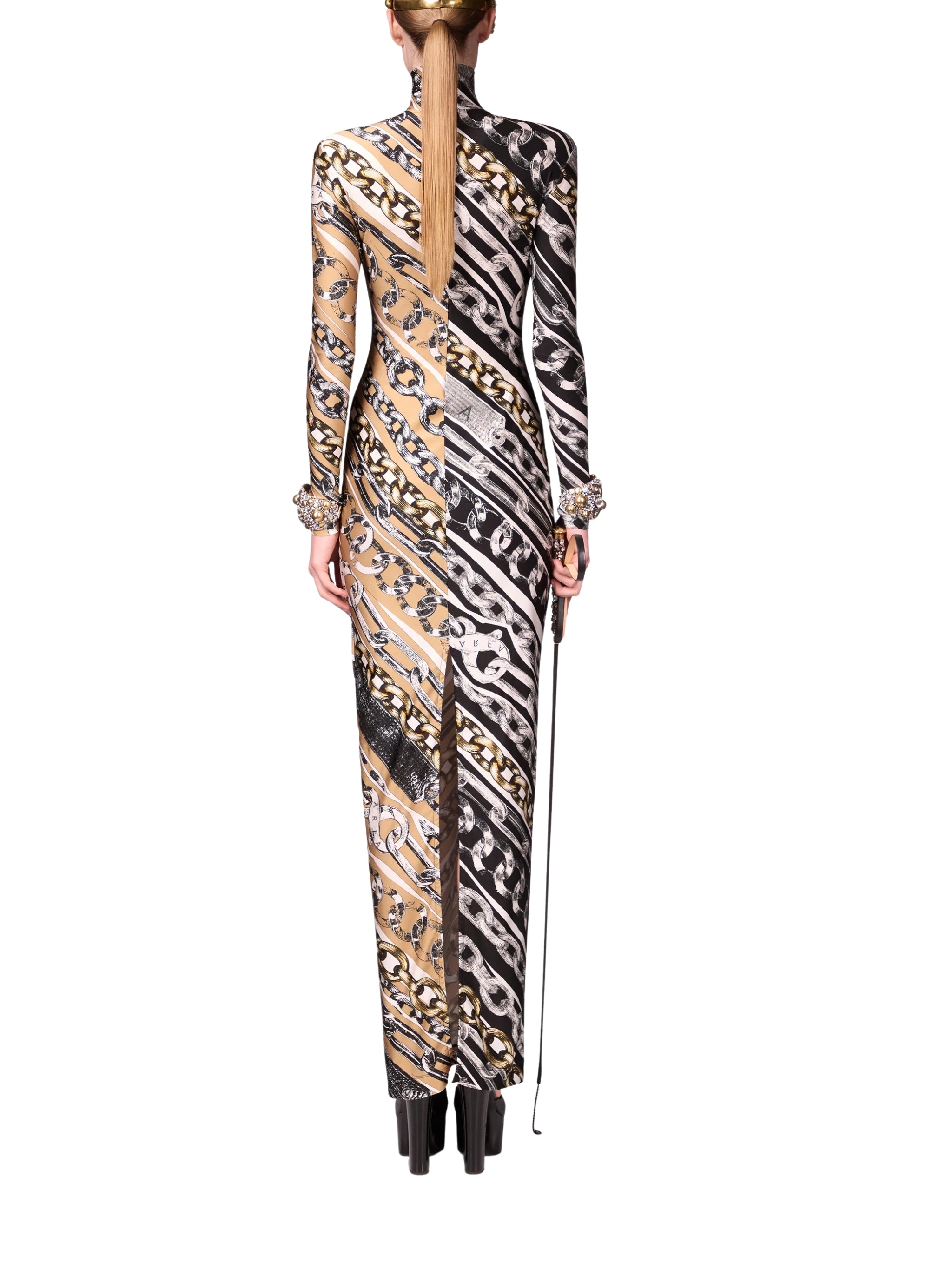 CHAIN PRINTED LONG SLEEVE MAXI DRESS