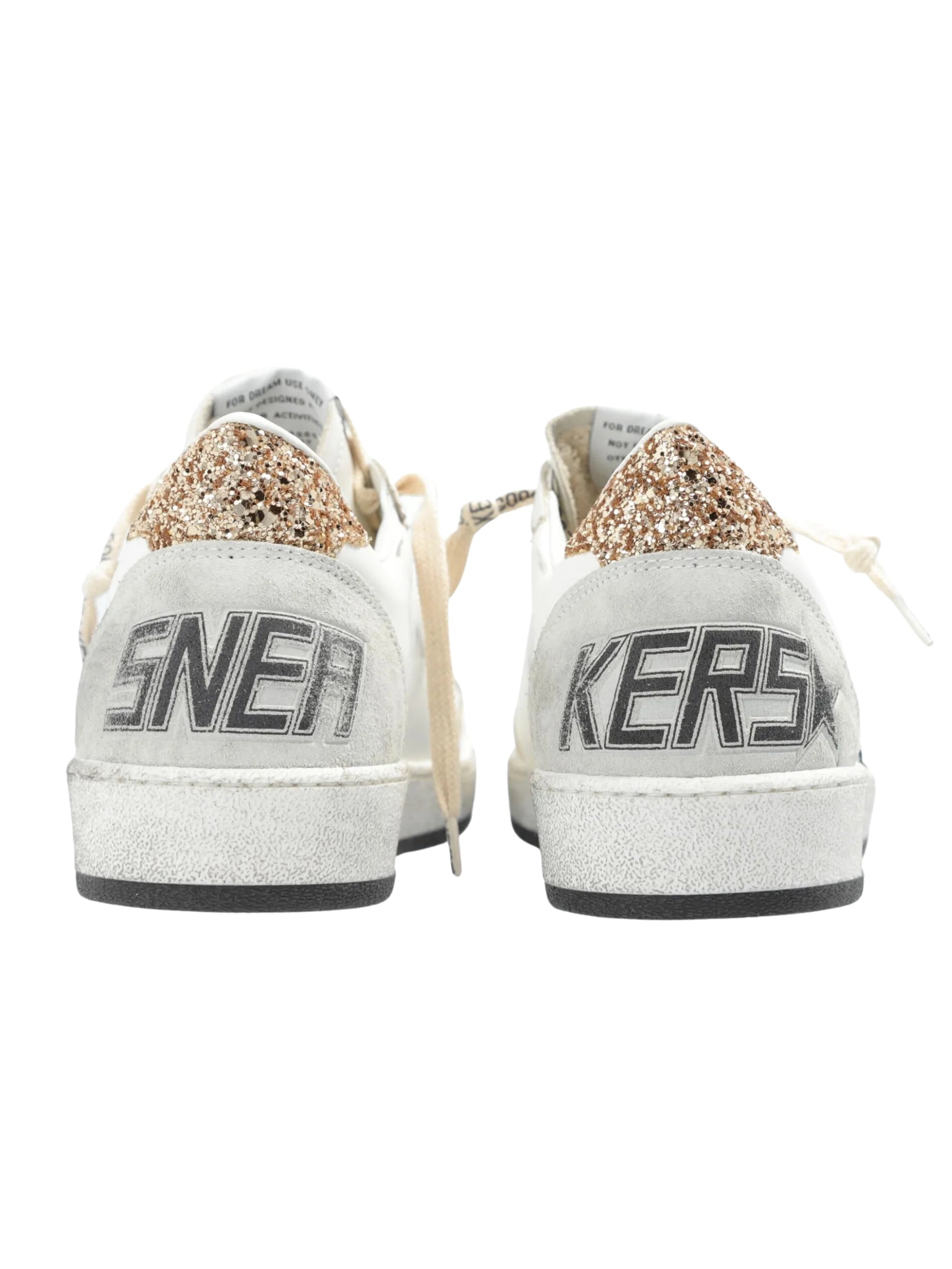 Ballstar leather upper and toe glitter star and heel suede spur