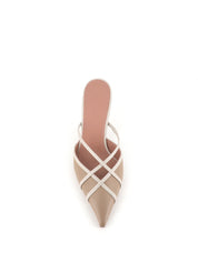 POINTED TOE MULE WITH CRISS CROSS STRAPS ON CURVED HEEL