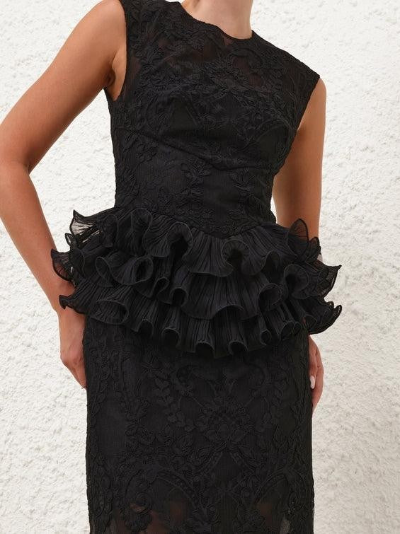 Crush lace frill midi dress