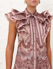 CRUSH FRILLED FITTED BLOUSE